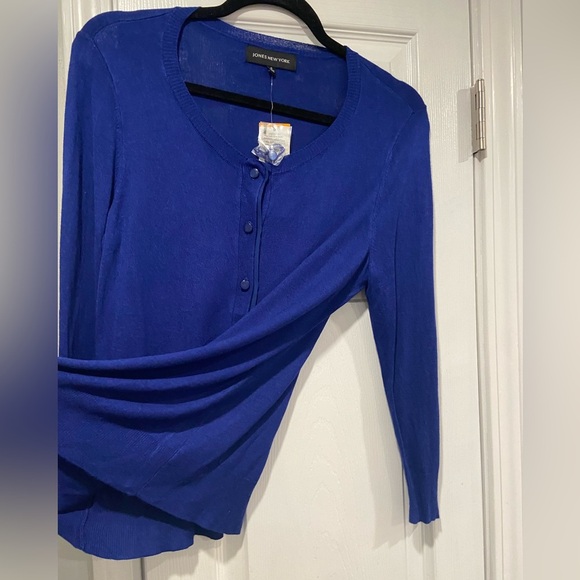 NWT Jones New York Long Leave Royal Blue Silk Blend Knit Button Cardigan Size S - Picture 7 of 10